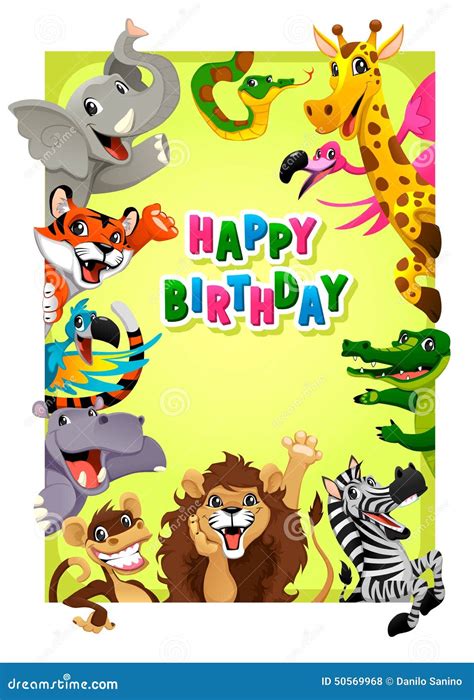 Happy Birthday Card With Jungle Animals Stock Vector Illustration Of