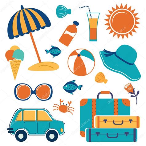 Summer Vacation Icons Colorful Set Premium Vector In Adobe Illustrator