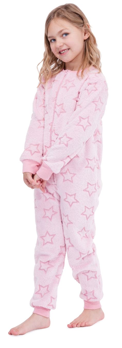 Kids Girls Boys Hooded Fleece Onesie All In 1 Jumpsuit Pjs Pyjamas Size