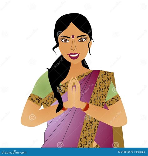 Indian Woman Wearing Sari Saying Namaste Stock Vector Illustration Of