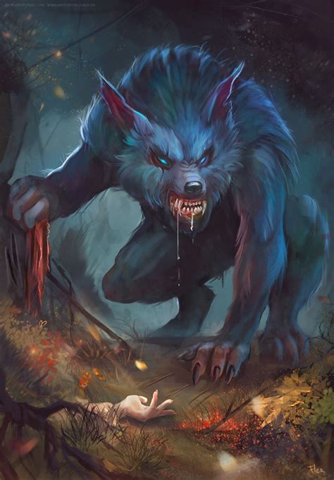 Werewolf Fantasy Illustration Myths And Legends Dead Girls Hand 2d