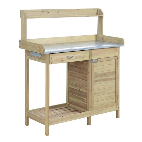 Convenience Concepts Deluxe Potting Bench With Cabinet Natural Fir