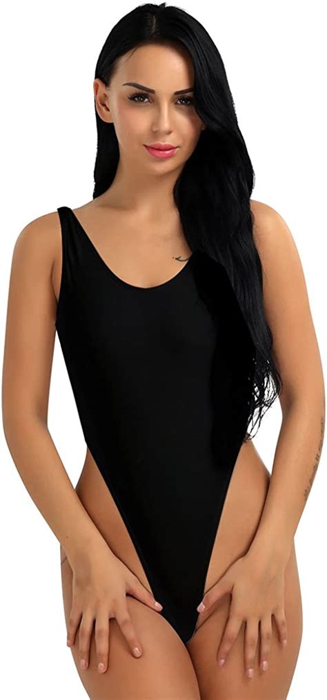 Iefiel Women U Back High Cut Bodysuit Thong Leotard One Piece Bathing Suit Black One Size At