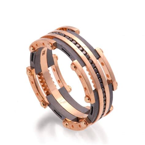Gold Wedding Band, Men's 18K Rose Gold And Black Diamond ...