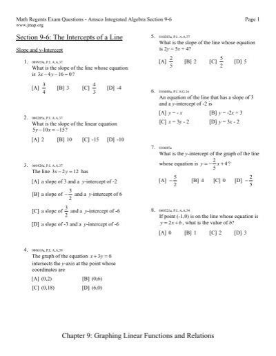 Chapter 9 Graphing Linear Functions And Relations Section 9 6