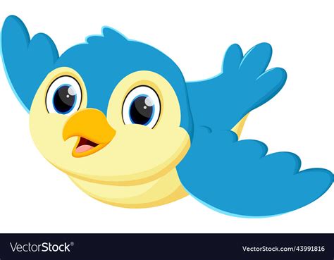 Cute Blue Bird Cartoon Isolated On White Vector Image