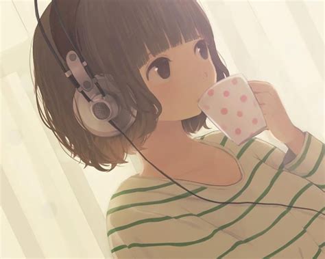 Anime Girl Girl Listening To Music Animated