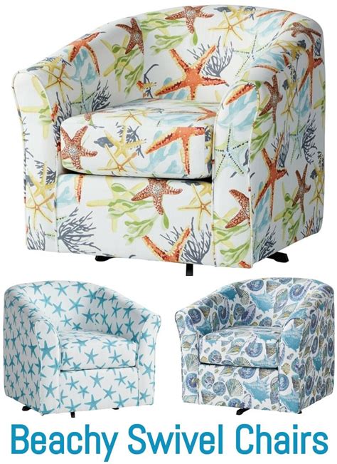 Beach Theme Sea Inspired Upholstered Swivel Accent Chairs Coastal