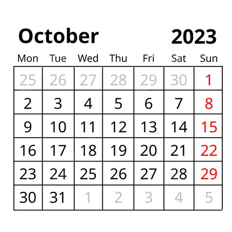 Einfacher Schwarzer Tabellenkalender Oktober 2023 Einfacher Kalender