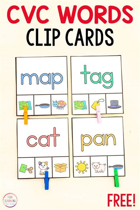 Cvc Words Clip Cards Free Printable