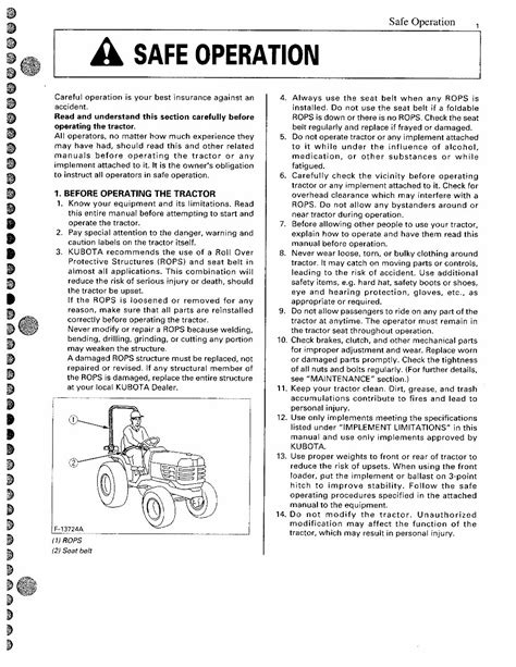 Kubota B2710 B2910 B7800 Tractor Operator Manual