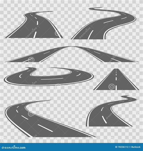 Winding Curved Road Or Highway With Markings Vector Set Stock Vector