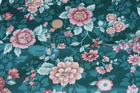 Vintage Polished Cotton Chintz Fabric Potomac Floral Print Rose On Dark