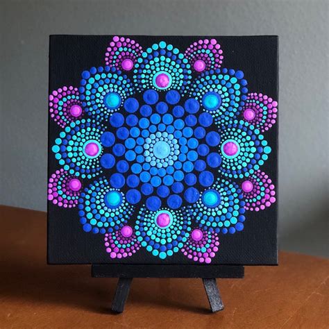 Flower Burst Dot Mandala On Black 6 X 6 Canvas Etsy Dot Art