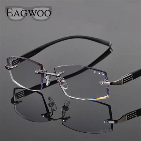 metal alloy eyeglasses men rimless prescription reading myopia color mr 8 diamond glasses