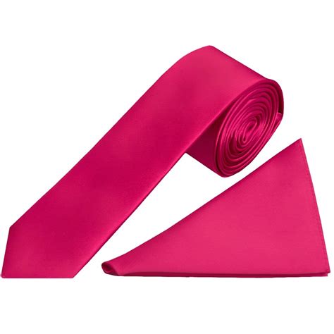 Cerise Pink Satin Tie And Handkerchief Set