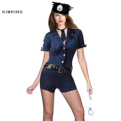 Kimring Sexy Woman Cop Costumes Officer Fashion Halloween Adult Fancy