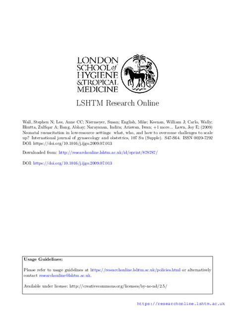 Pdf Neonatal Resuscitation In Low Resource Settings What Who And