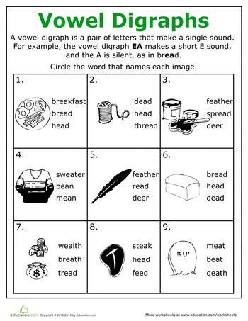 reading worksheets printables educationcom vowel digraphs