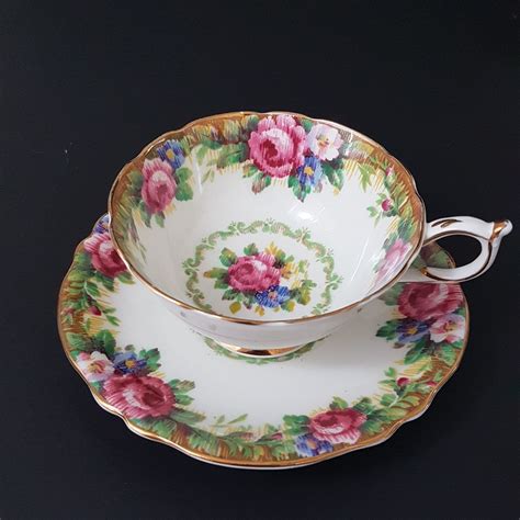Tea Cup And Saucer Vintage Paragon Tapestry Rose Pink Cabbage Roses English Bone China T