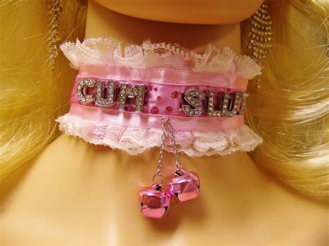 Any Size Personalized Pink Choker Bdsm Ddlg Cum Slut Lock Collar Sissy Lace Bell Ebay