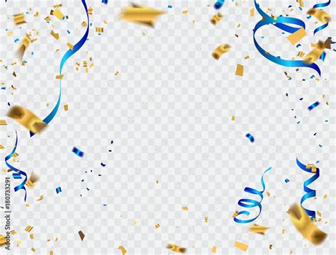 Celebration Background Template With Confetti Gold And Blue Ribbons New Year Stock Vector