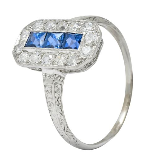 Tiffany And Co Art Deco Sapphire Diamond 18 Karat White Gold Dinner Ring