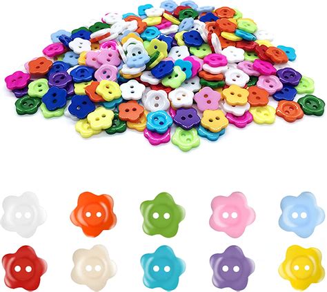 Shuangtuo 100 Pcs Resin Flower Buttons 15mm Buttons 2 Hole Colorful