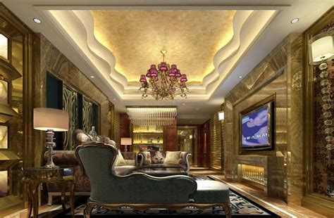 Luxurious Gypsum Ceiling Decoration For Villa Living Room Interior
