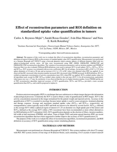 Pdf Effect Of Reconstruction Parameters And Roi Definition On