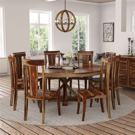 Bedford X Pedestal Rustic 72 Round Dining Table With 8 Chairs Dining