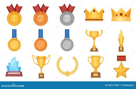 Trophies And Medals Award Prize Flat Icon Olympic Gold Silver And