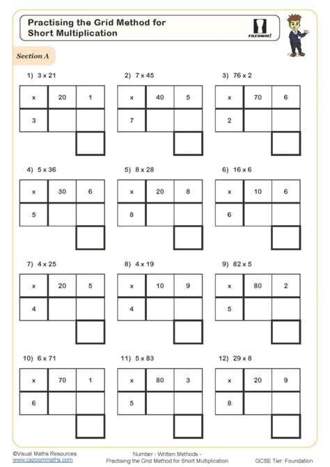 Practising The Grid Method For Short Multiplication A Worksheet Fun And Engaging Pdf Worksheets