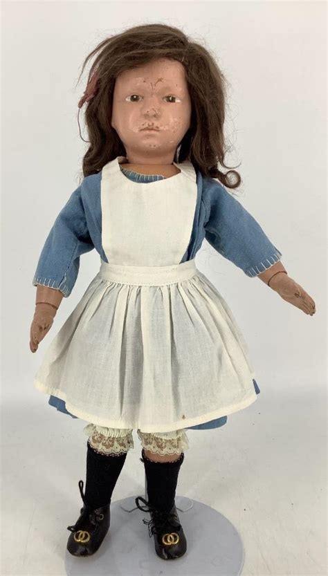 Lot Schoenhut Character Girl 16 Doll With Replaced Mohair Wig Glued On Molded And Carved
