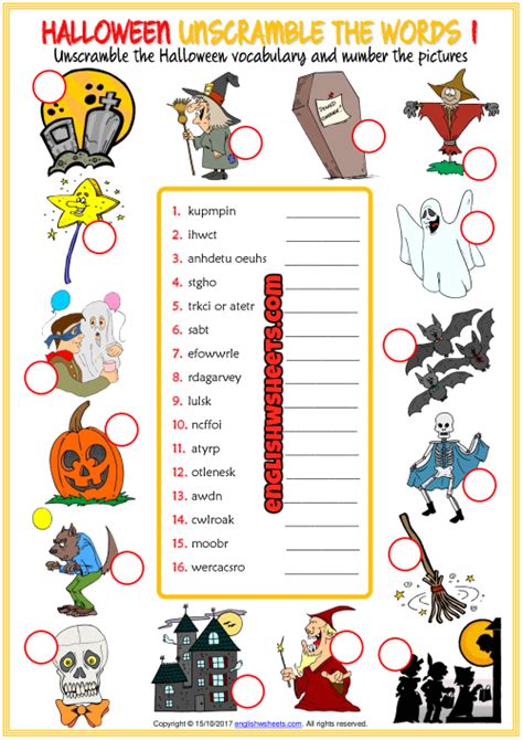 Halloween Esl Unscramble The Words Worksheets For Kids
