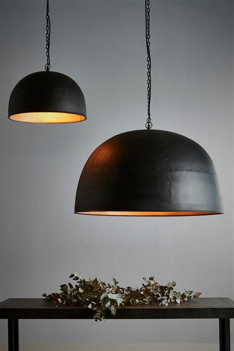 Noir Small Black With Gold Interior Small Iron Dome Pendant Light