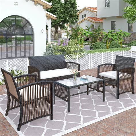 Patio Conversation Set Clearance 4 Piece Outdoor Wicker Patio Set With