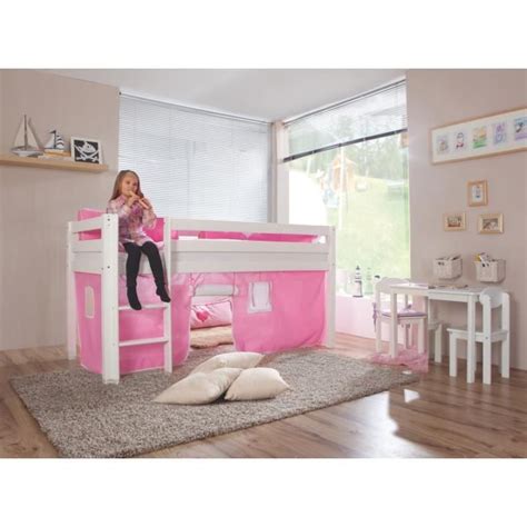Lit mezzanine avec bureau et armoire. Lit mezzanine pour fille coloris rose et blanc - Achat ...
