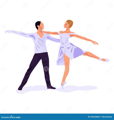 Pair Of Ballet Dancers In Flat Style Beautiful And Graceful Pair Dancing On A Dance Stand Stock