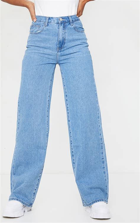 Light Wash Extra Long Wide Leg Jeans Denim Prettylittlething Usa