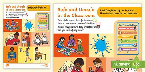 Safe And Unsafe In The Classroom Activity Page Twinkl