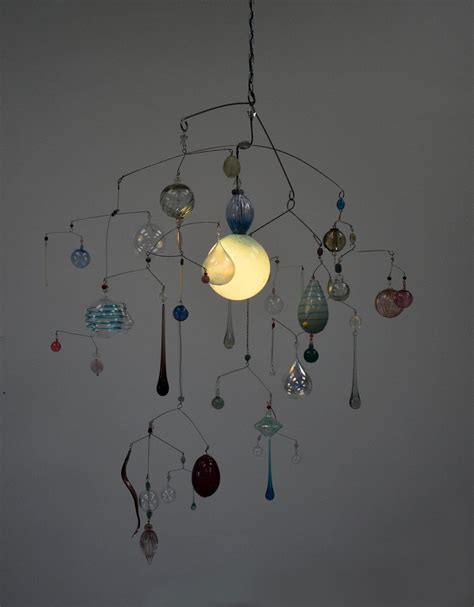 Hanging Mobile With Illuminated Blue Glass Orb 30 X 36 2 Diy Mobile