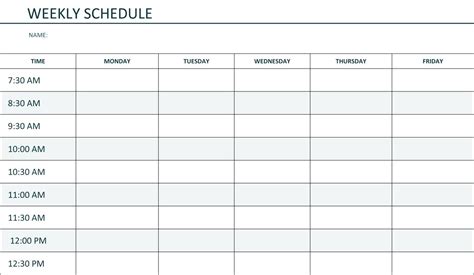 Printable Weekly Schedule Monday Through Friday