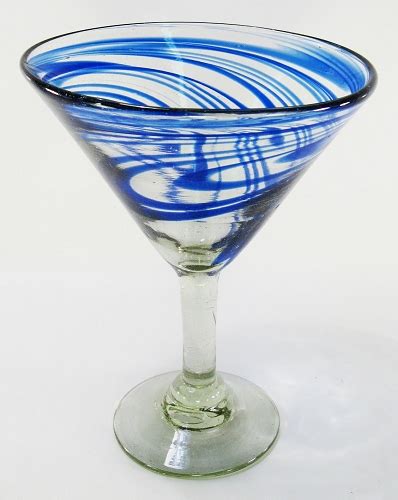 Cobalt Swirl Hand Blown 15 Ounce Classic Martini Margarita Glass From Mexico