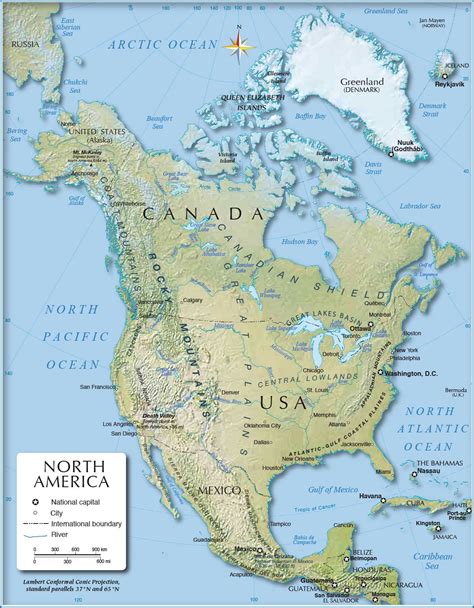 Shaded Relief Map Of North America 1200 Px North America Map