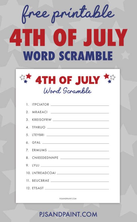 Free Printable Th Of July Word Scramble Pjs And Paint Hot Sex Picture