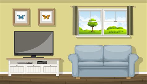 Cartoon Living Room Tv And Sofa Vectors Free Download