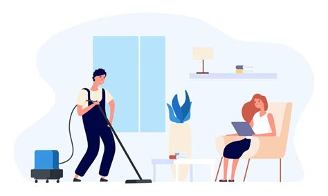Premium Vector Man Vacuums Man Cleans House Illustration Happy Flat