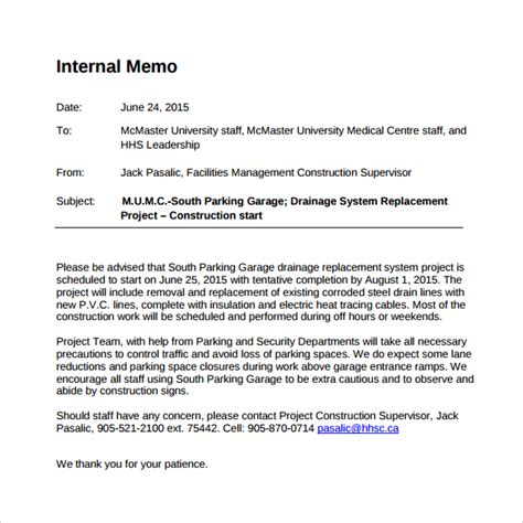 Internal Memo Templates Sample Templates