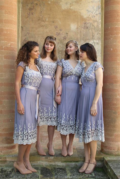 Bespoke Lace Bridesmaid Dresses In Periwinkle Blue By Nancy Mac